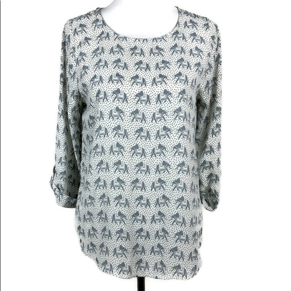 41 HAWTHORN Ellie Printed Blouse Sz Sm Elephant - Picture 1 of 7